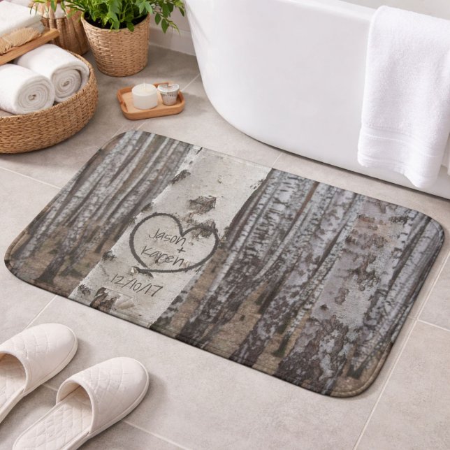 Personalised Country Rustic Carved Heart Bath Mat (Creator Uploaded)