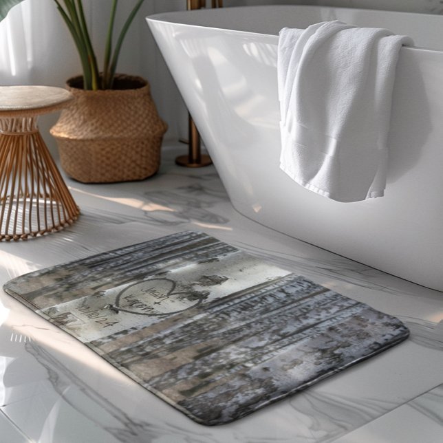 Personalised Country Rustic Carved Heart Bath Mat (Creator Uploaded)
