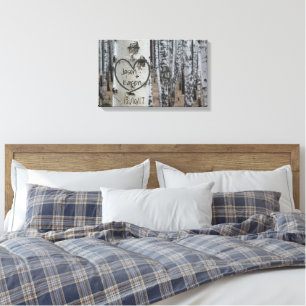Personalised Country Rustic Carved Heart Canvas Print