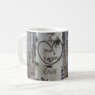 Personalised Country Rustic Carved Heart Coffee Mug