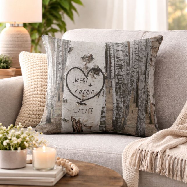 Personalised Country Rustic Carved Heart Cushion (Creator Uploaded)