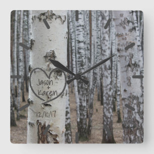 Personalised Country Rustic Carved Heart Square Wall Clock