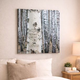 Personalised Country Rustic Carved Names in Heart Canvas Print
