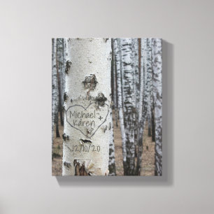Personalised Country Rustic Carved Names in Heart Canvas Print