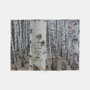 Personalised Country Rustic Carved Names in Heart Fleece Blanket