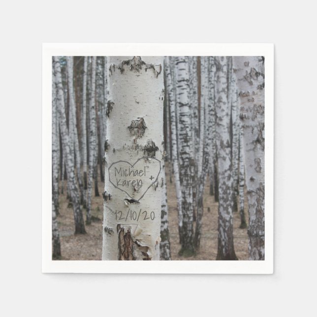 Personalised Country Rustic Carved Names in Heart Napkin (Front)