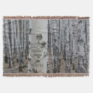 Personalised Country Rustic Carved Names in Heart Throw Blanket