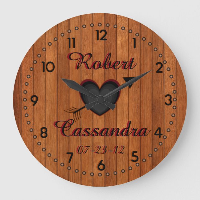 Personalised Country Style Faux-Wood Wall Clock (Front)