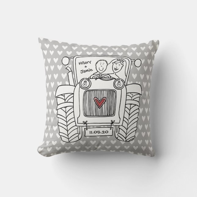 Personalised Country Wedding Tractor Cushion (Front)