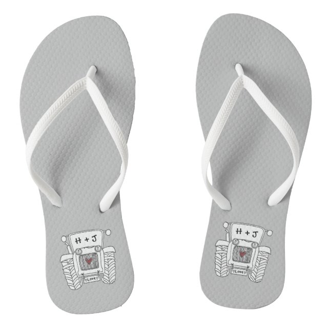 Personalised Country Wedding Tractor Flip Flops (Footbed)