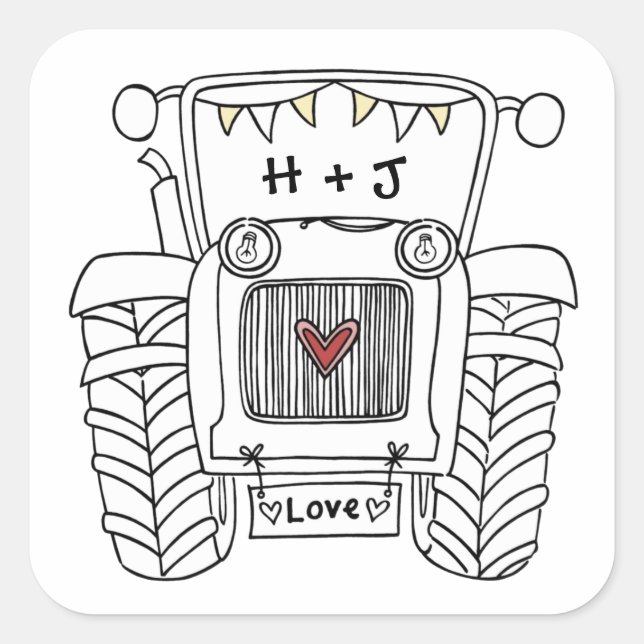 Personalised Country Wedding Tractor Sticker (Front)