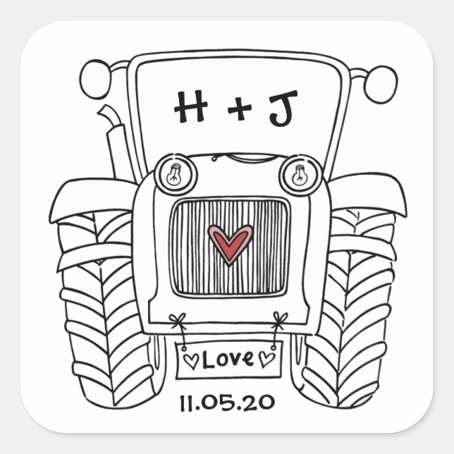 Personalised Country Wedding Tractor Sticker (Front)