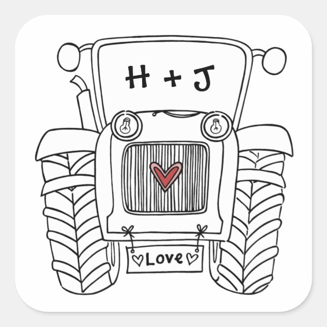 Personalised Country Wedding Tractor Sticker (Front)
