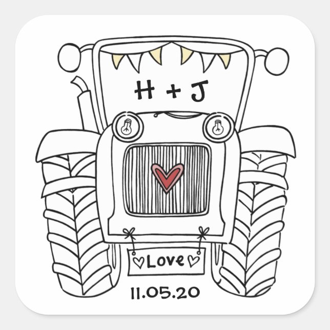 Personalised Country Wedding Tractor Sticker (Front)