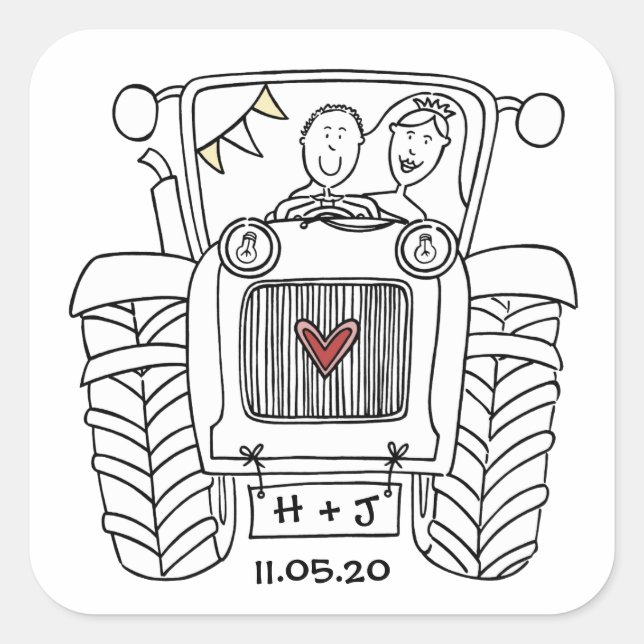 Personalised Country Wedding Tractor Sticker (Front)