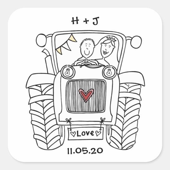 Personalised Country Wedding Tractor Sticker (Front)