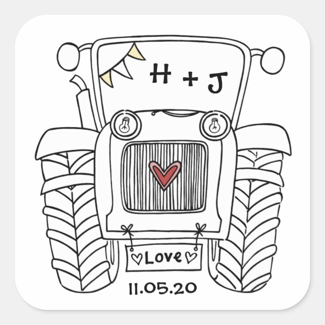 Personalised Country Wedding Tractor Sticker (Front)