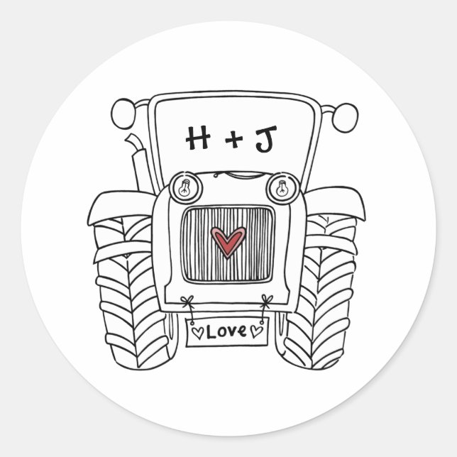 Personalised Country Wedding Tractor Sticker Label (Front)