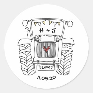 Personalised Country Wedding Tractor Sticker Label