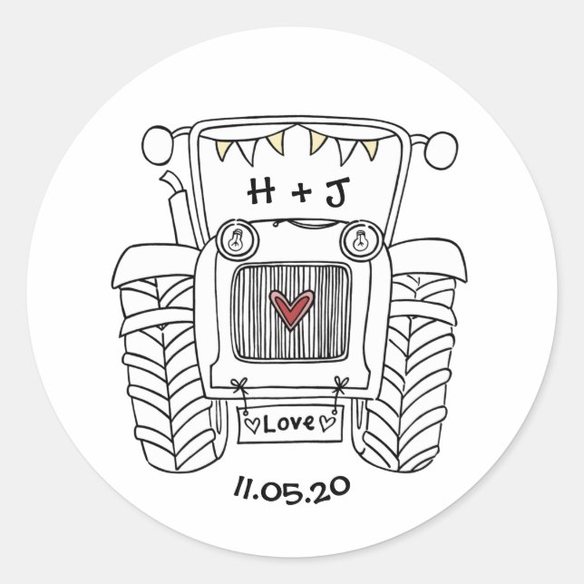 Personalised Country Wedding Tractor Sticker Label (Front)