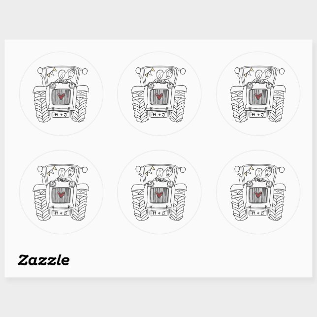 Personalised Country Wedding Tractor Sticker Label (Sheet)