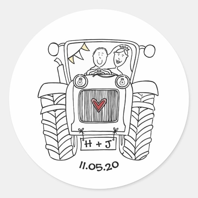 Personalised Country Wedding Tractor Sticker Label (Front)