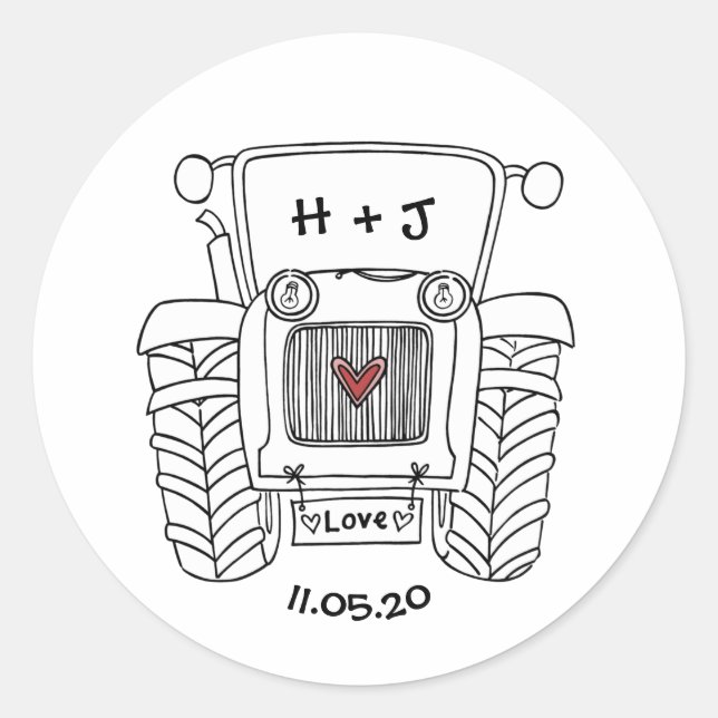Personalised Country Wedding Tractor Sticker Label (Front)