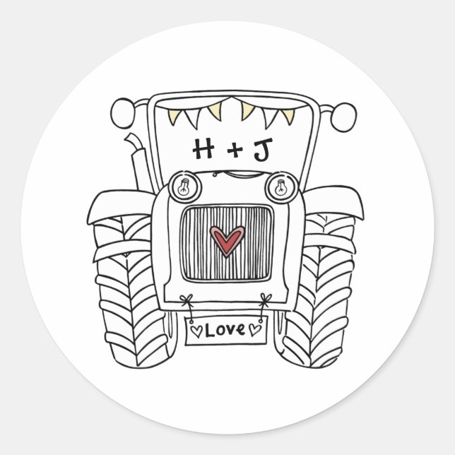 Personalised Country Wedding Tractor Sticker Label (Front)