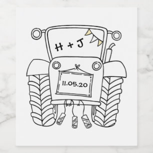 Personalised Country Wedding Tractor Wine Label