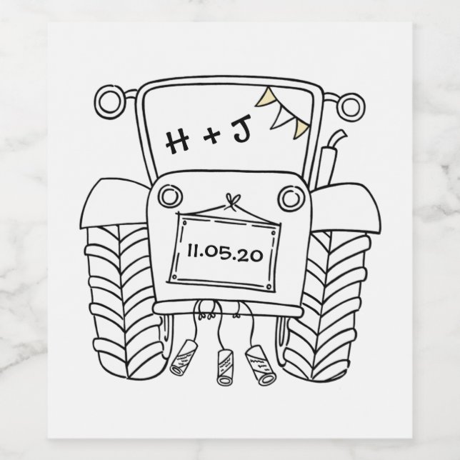 Personalised Country Wedding Tractor Wine Label (Single Label)