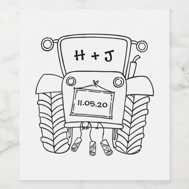 Personalised Country Wedding Tractor Wine Label (Single Label)
