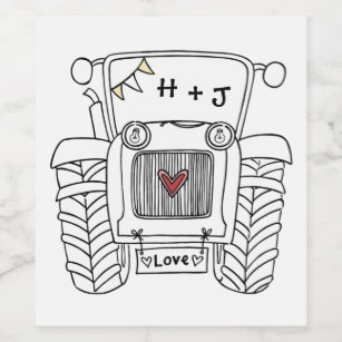 Personalised Country Wedding Tractor Wine Label
