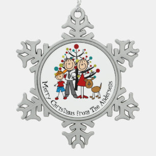 Personalised Couple, Boy, Dog Snowflake Ornament