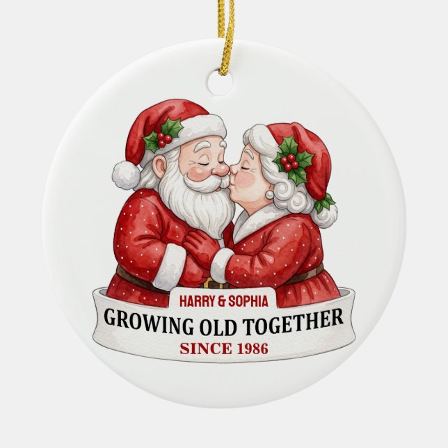 Personalised Couple Christmas Ornament, Ceramic Tree Decoration (Front)