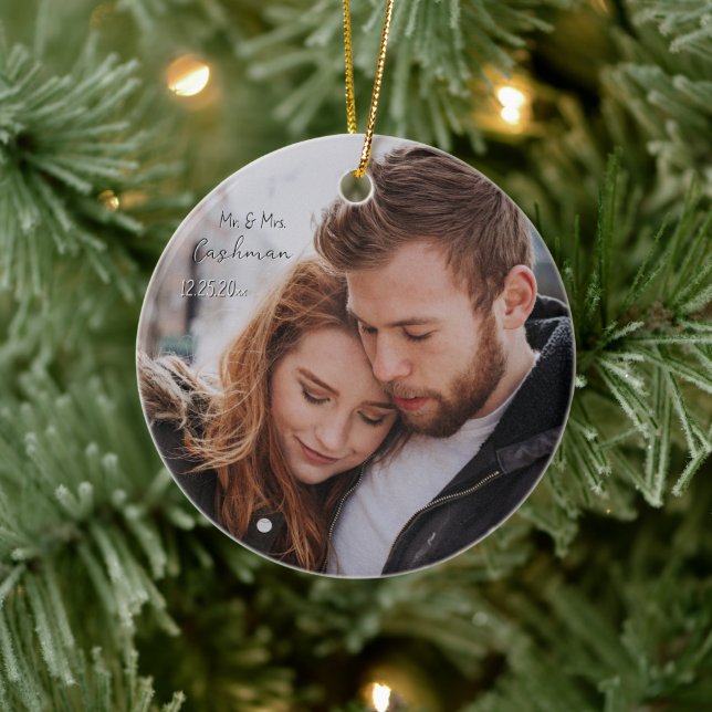 Personalised Couple Christmas Photo Ceramic Tree Decoration (Tree)