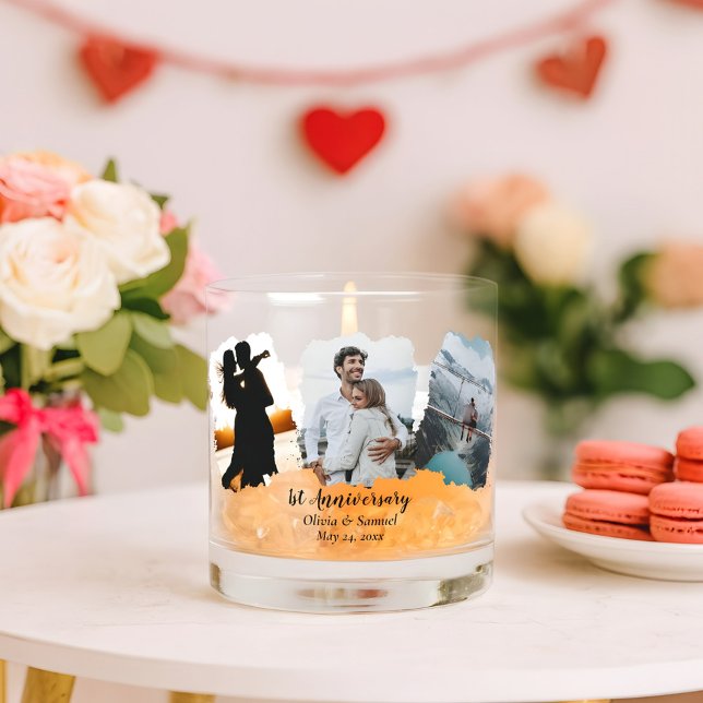 Personalised Couple Collage Photo 1st Anniversary  Whiskey Glass (Creator Uploaded)