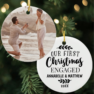 Personalised Couple First Christmas Engaged Ceramic Tree Decoration