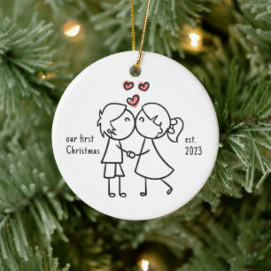 Personalised Couple First Christmas holiday Ceramic Tree Decoration