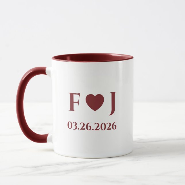 Personalised Couple Initials Love Heart & Date     Mug (Left)