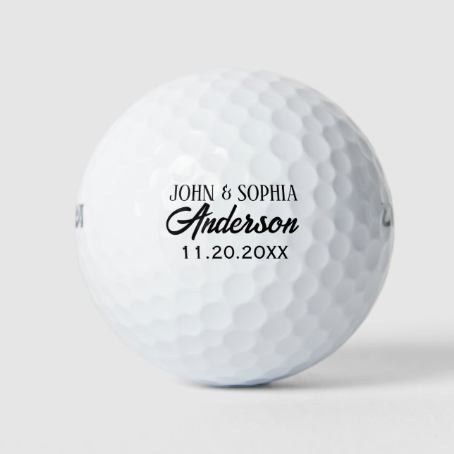 Personalised Couple Name And Date Black Colour Fon Golf Balls (Front)