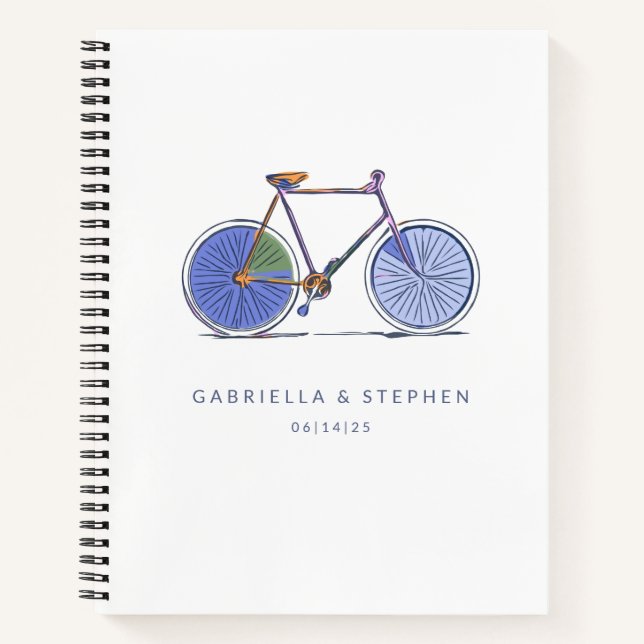 Personalised Couple Name Wedding Bicycle Purple Notebook (Front)