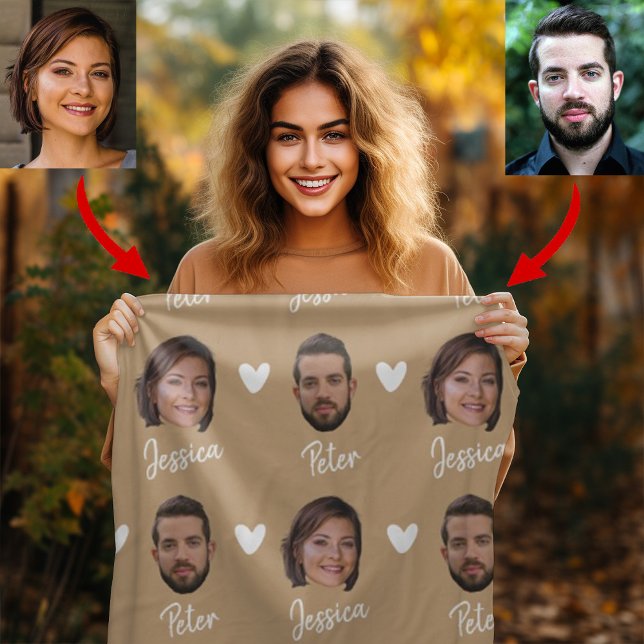 Personalised Couple Names and Photo, Modern Camel Fleece Blanket (Creator Uploaded)