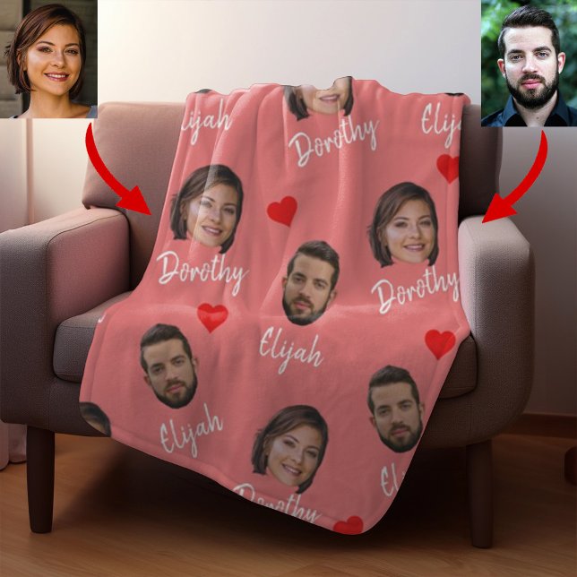 Personalised Couple Names and Photo, Modern Red Fleece Blanket (Creator Uploaded)
