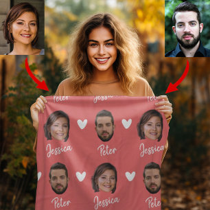 Personalised Couple Names and Photo, Modern Salmon Fleece Blanket