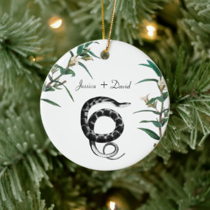 Personalised Couple Names Christmas Snake Ceramic Tree Decoration