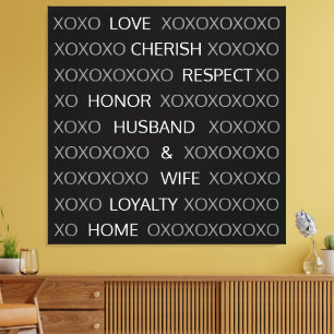 Personalised Couple Names, XOXO Black and White Canvas Print