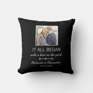 Personalised Couple Photo Newlywed Names Date Cushion