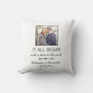 Personalised Couple Photo Newlywed Names Date Cushion
