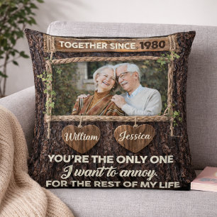 Personalised Couple Photo Rustic Wood Anniversary Cushion