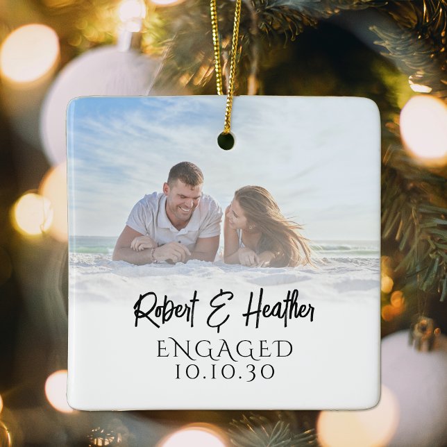 Personalised Couple Picture Engagement Christmas Ceramic Ornament (Creator Uploaded)